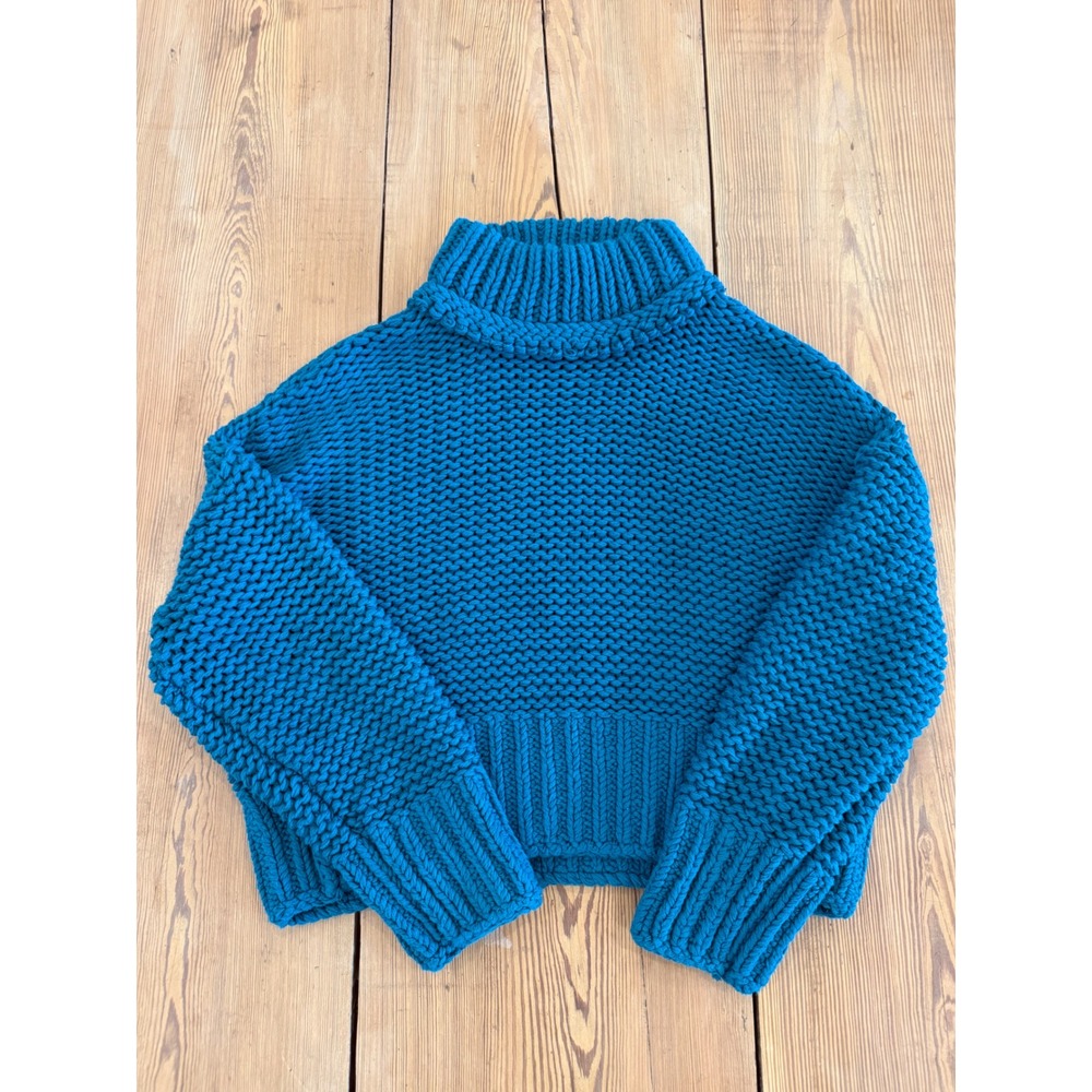 Free People My Only Sunshine Oversized Chunky Knit Sweater Teal Blue Medium - Picture 3 of 8